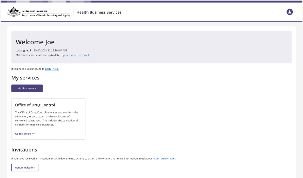 Health Business Services portal home page
